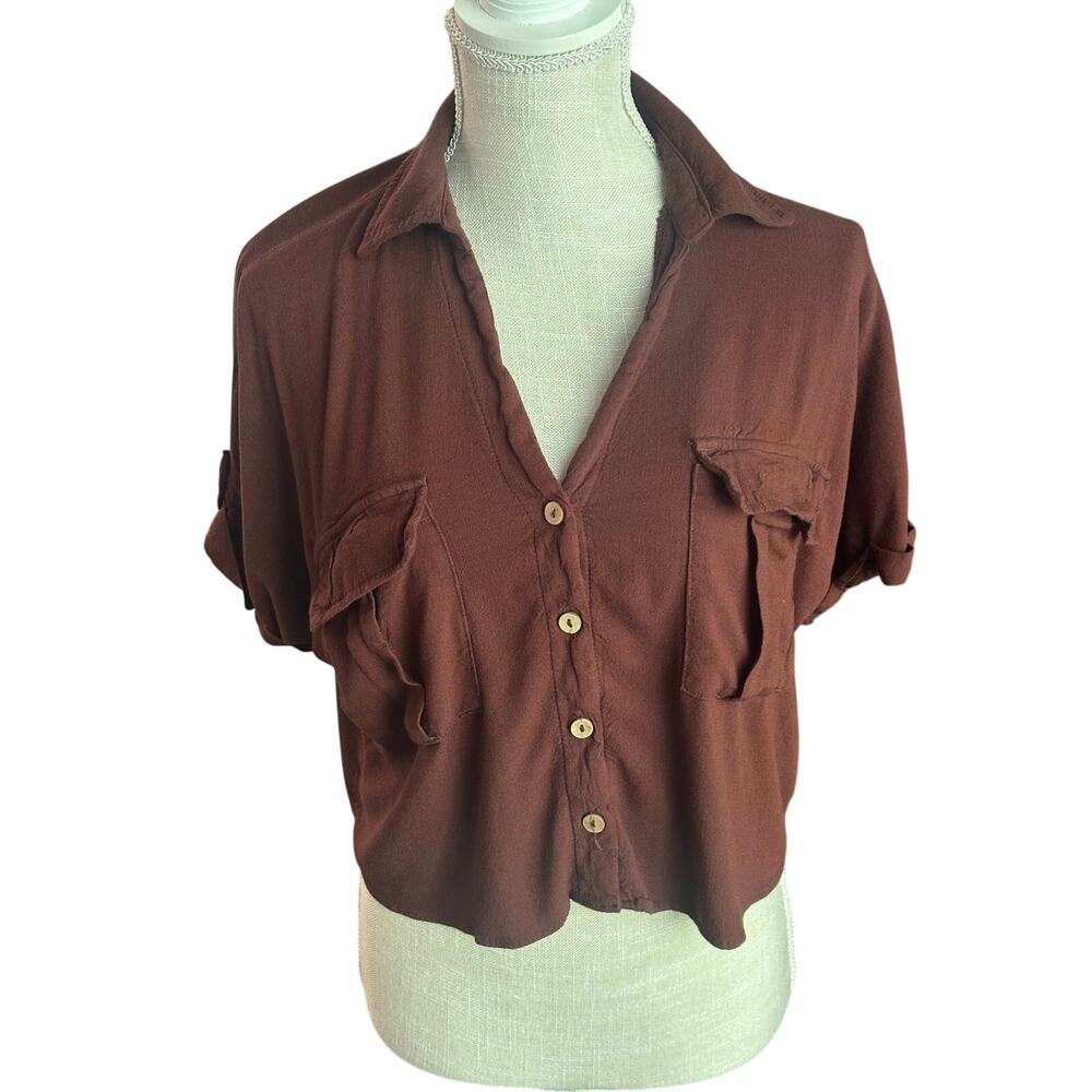 Moa Moa Short Sleeve Cropped Shirt Size Large